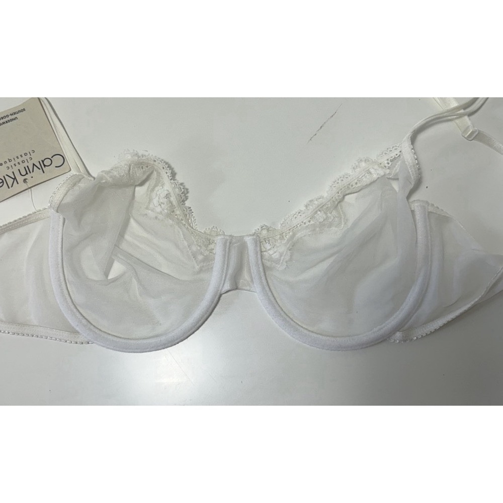 Calvin Klein White Sheer Bra Lacy Underwire Nylon Elastane Womens 36D - Picture 3 of 7